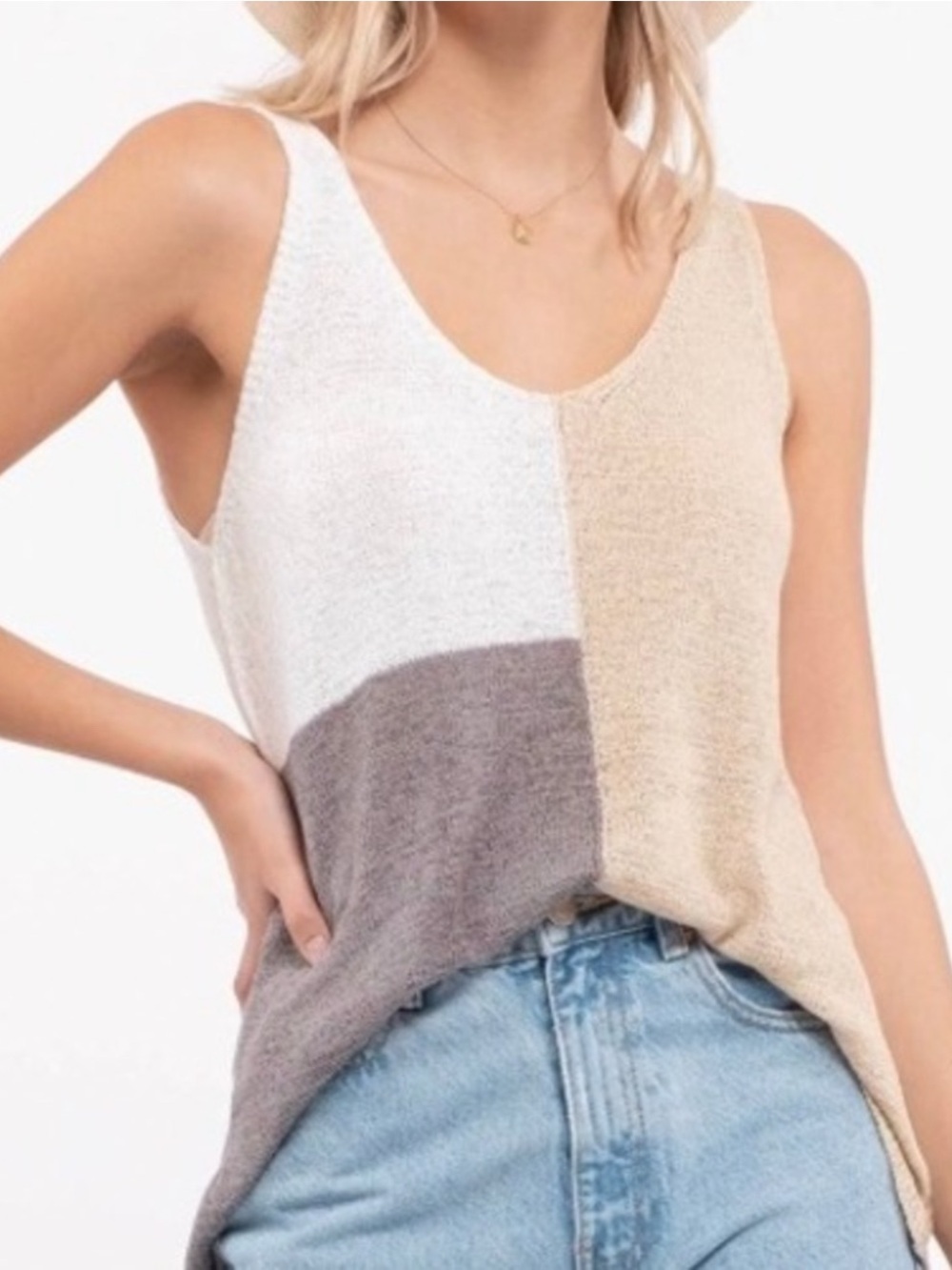 Blu Pepper Neutral Colorblock Knit Tank Top